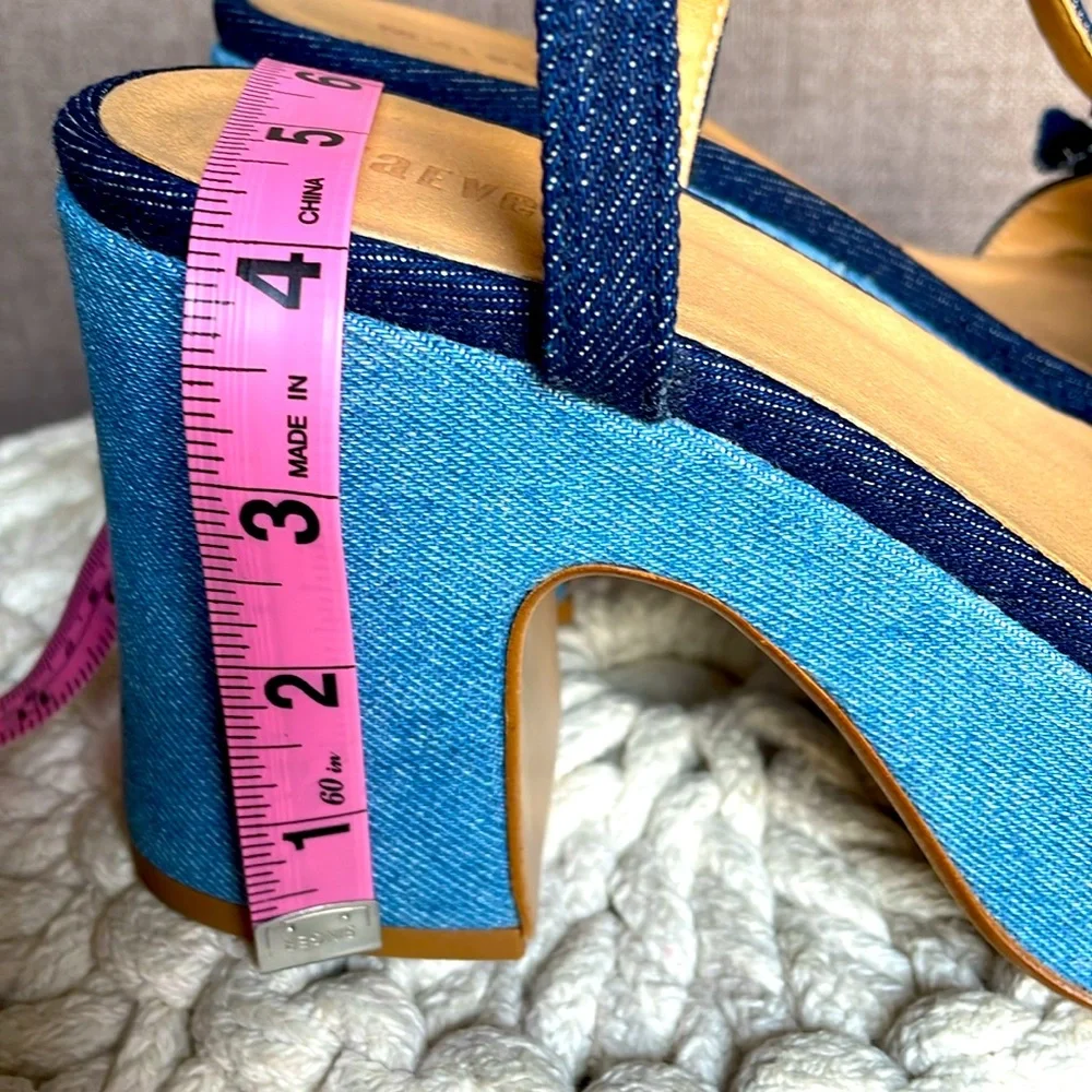 Maeve Two-Tone Denim Platform Sandals with Rosette